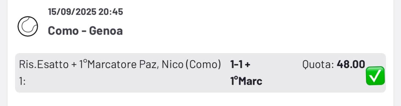 Screenshot vincita scommesse calcio